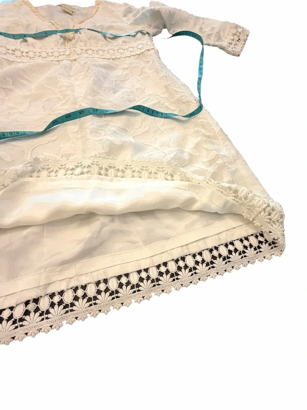 MICHAEL KORS Textured White Boho Lace V Neck 3/4 Sleeve Dress Women’s Size 6